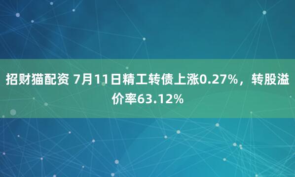 招财猫配资 7月11日精工转债上涨0.27%，转股溢价率63.12%