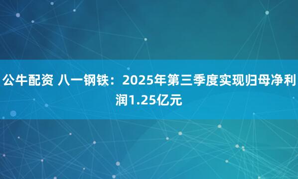 公牛配资 八一钢铁:2025年第三季度实现归母净利润1.25亿元