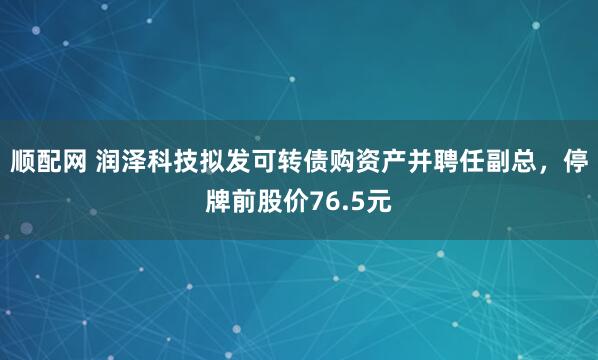 顺配网 润泽科技拟发可转债购资产并聘任副总,停牌前股价76.5元